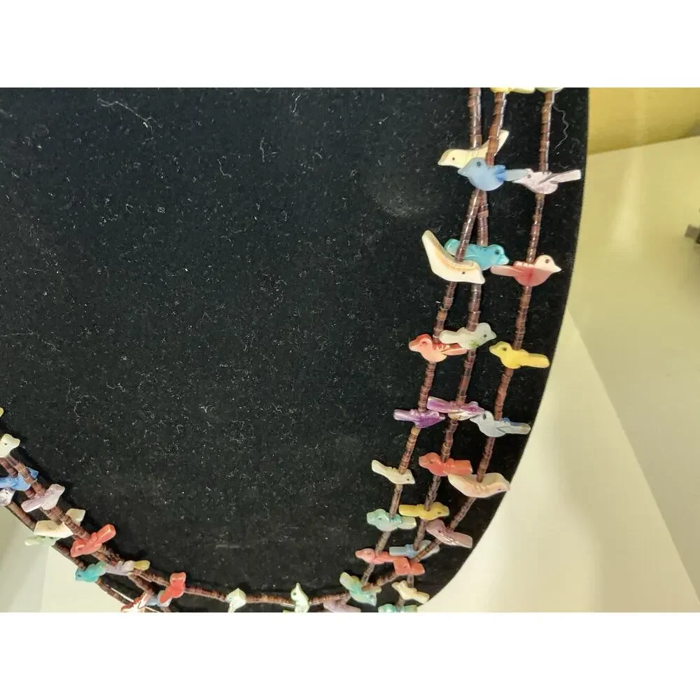 Vtg Fetish 3 Strand Zuni Necklace & Earrings Multi Color Fish Sterling 925